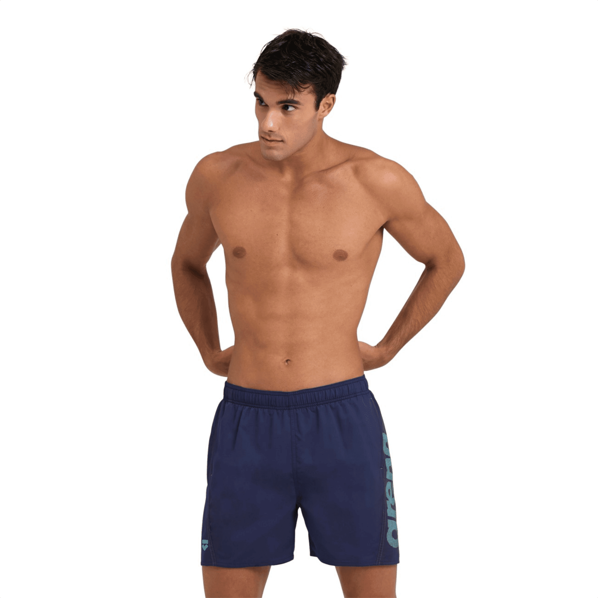 Arena Fundamentals Logo Mens Beach Shorts - Navy/Turquoise-Training Jammers-Arena-SwimPath