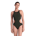 Arena ONE Big Logo One Piece Ladies Swimsuit - Dark Sage/Black-Swimsuit-Arena-SwimPath