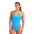Arena Women's Team Swimsuit Lace Back Solid - Turquoise/Yellow Star-Swimsuit-Arena-SwimPath