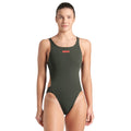 Arena Women's Team Swimsuit Tech Back Multi - Asphalt/Bright Coral-Swimsuit-Arena-SwimPath