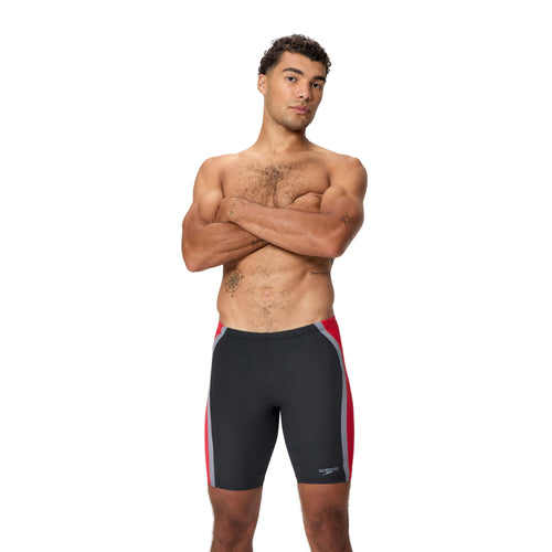 Speedo Solid Splice Men's Jammer - Black/Red-Training Jammers-Speedo-SwimPath