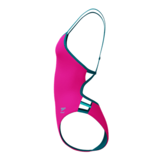 Speedo Women's Club Training Solid Tri Back Swimsuit - Blue/Pink-Swimsuit-Speedo-SwimPath