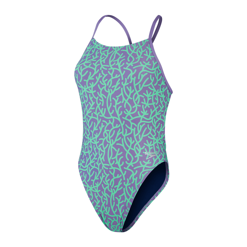 Speedo Allover Digital Tie Back Womens Swimsuit - Purple/Green-Swimsuit-Speedo-SwimPath