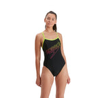 Speedo Placement Thinstrap Muscleback Swimsuit - Black/Green-Swimsuit-Speedo-SwimPath